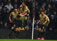Bradford City's James Hanson (2nd L) celebrates after scoring at Villa Park, Birmingham, England on January 22, 2013